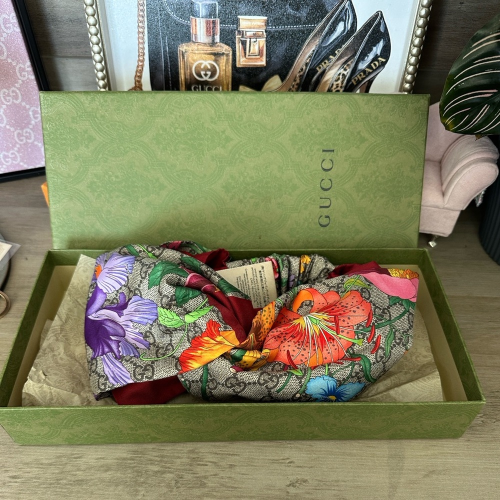 Gucci GG Flora Monogram Print Silk Headband